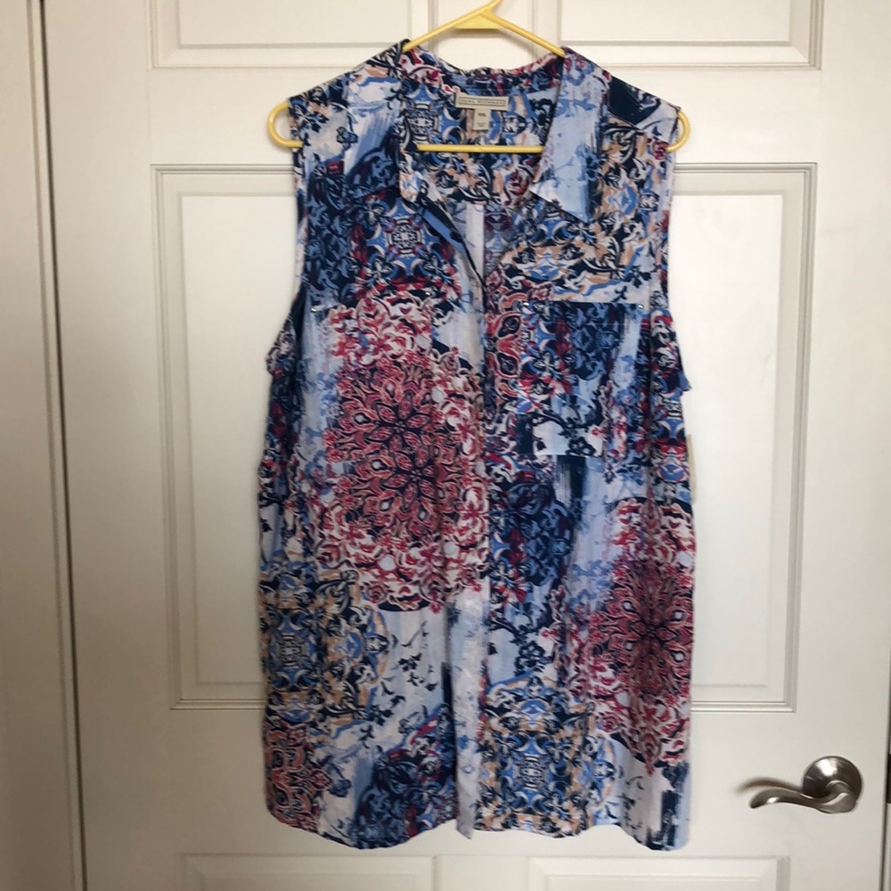 Dana Buchman sleeveless Blouse blue & pink print size XXL NWT